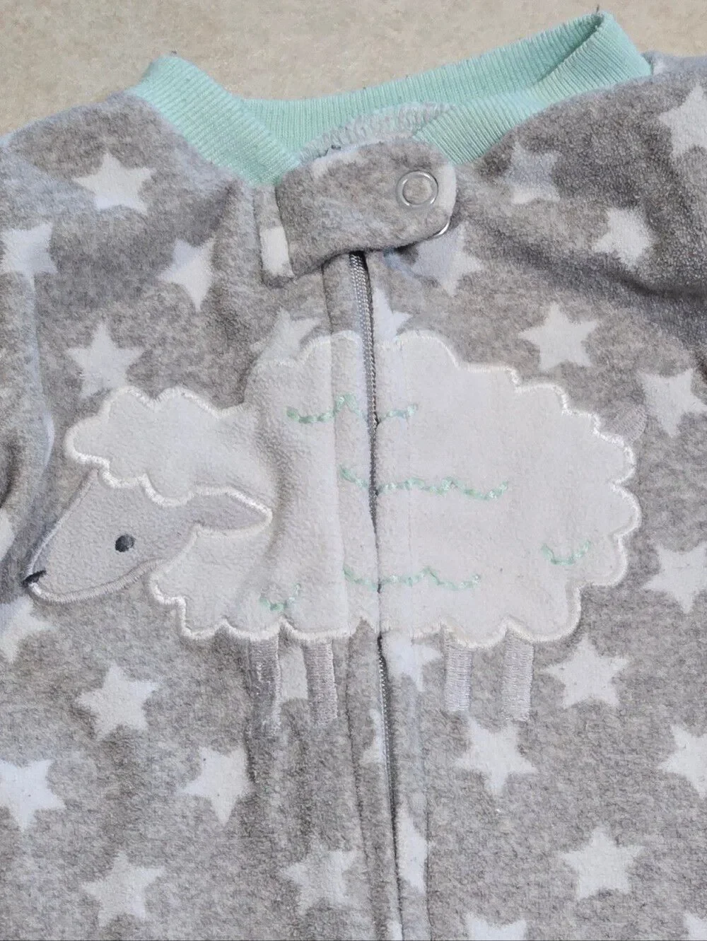 Carter's Gray Sheep Star Fleece Footed Pajamas 6M-9M Baby Zip Sleeper Unisex